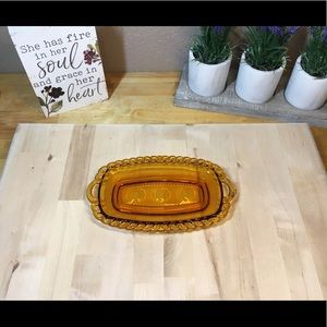 King’s Crown Glass Amber Butter Dish